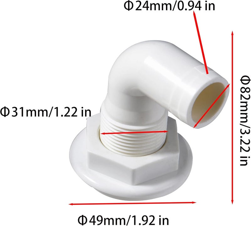CROSSBODY 2 Pcs Thru Hull Fitting – Plastic Through Hull Connector, Straight Thru Hull Fittings for Boats, Bilge Pump Drain Vent Hose for Yacht, Sail, RV, and Truck - Image 3